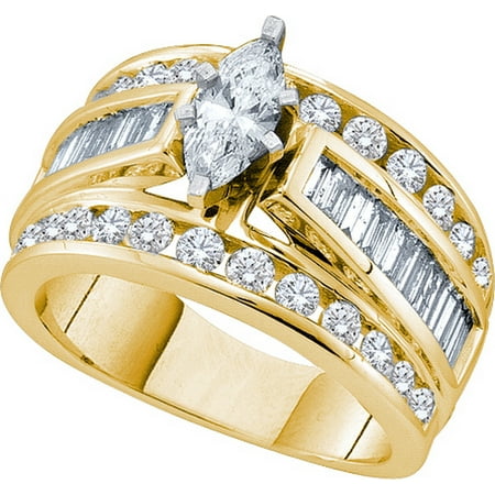 14kt Yellow Gold Womens Marquise Diamond Solitaire Bridal Wedding Engagement Ring 3.00 Cttw (Certified)