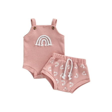 Suanret Summer Infant Baby Girls 2pcs Clothes Rainbow Printed Sleeveless Vest Romper + Drawstring Shorts Sets Pink 0-3 Months
Suanret Summer Infant Baby Girls 2pcs Clothes Rainbow Printed Sleeveless Vest Romper + Drawstring Shorts Sets Pink 0-3 Months