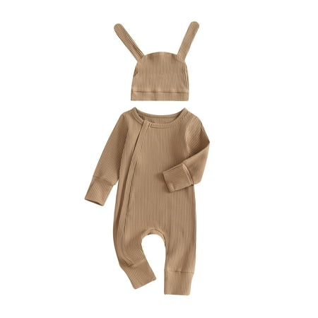 Lamuusaa Newborn Baby 2Pcs Fall Outfits Long Sleeve Zip Up Ribbed Jumpsuit with Hat Set Infant Clothes
Lamuusaa Newborn Baby 2Pcs Fall Outfits Long Sleeve Zip Up Ribbed Jumpsuit with Hat Set Infant Clothes