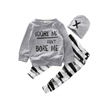 Woshilaocai Infant Baby Boys Autumn Outfit Long Sleeve Round Neck Letter Print Top Striped Pants Hat
Woshilaocai Infant Baby Boys Autumn Outfit Long Sleeve Round Neck Letter Print Top Striped Pants Hat