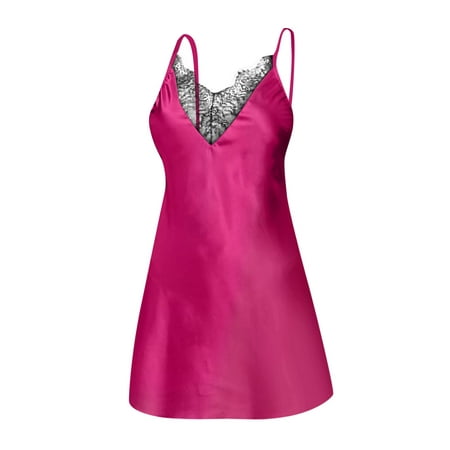 

EHTMSAK Satin Babydoll for Women Full Slip Teddy Spaghetti Strap Chemise Sexy Nightgown Lingerie Hot Pink 2XL