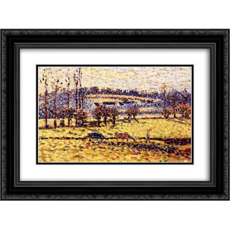 Camille Pissarro 2x Matted 24x20 Black Ornate Framed Art Print 'Meadow at Bazincourt'