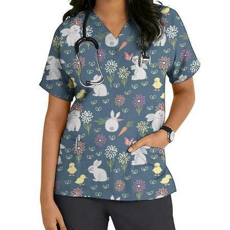 UHUYA Scrubs For Women Women Tops Short Sleeve V-neck Tops Working Uniform Easter Print With Pocket Blouse Navy XL
UHUYA Scrubs For Women Women Tops Short Sleeve V-neck Tops Working Uniform Easter Print With Pocket Blouse Navy XL