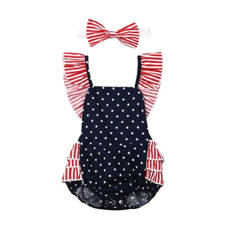 Infant Baby Girls 4th of July Sleeveless Ruffled Romper Bodysuit with Headband Baby Girls Bodysuit USA Flag Independence Day Clothes
Infant Baby Girls 4th of July Sleeveless Ruffled Romper Bodysuit with Headband Baby Girls Bodysuit USA Flag Independence Day Clothes