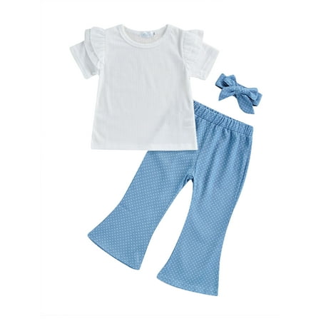 Sunisery Kids Little Girls 3Pcs Clothes Suit Short Sleeve Tops + Summer Dot Print Wide-Leg Pants + Headband White 5-6 Years
Sunisery Kids Little Girls 3Pcs Clothes Suit Short Sleeve Tops + Summer Dot Print Wide-Leg Pants + Headband White 5-6 Years