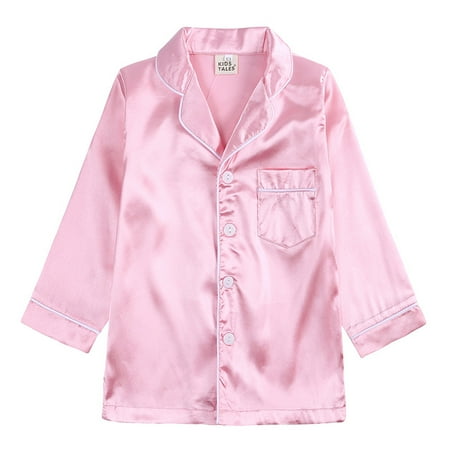 Toddler Boys Girls Autumn Silk Satin Pajamas Long-Sleeved Trousers Ice Silk Button Pajamas Set for 9M-12T