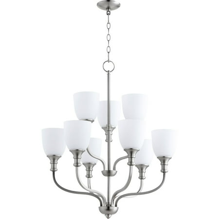 Chandeliers 9 Light With Satin Nickel Finish Satin Opal Glass Medium Base Bulbs 26 inch 540 Watts