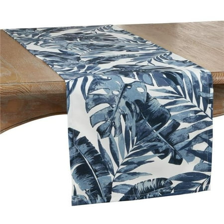 SARO 16 x 72 in. Oblong Outdoor Runner with Blue Tropical Leaf Design