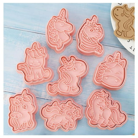8 Pcs/set Unicorn Shape Cookie Cutters Plastic 3D Cartoon Pressable Biscuit Mold