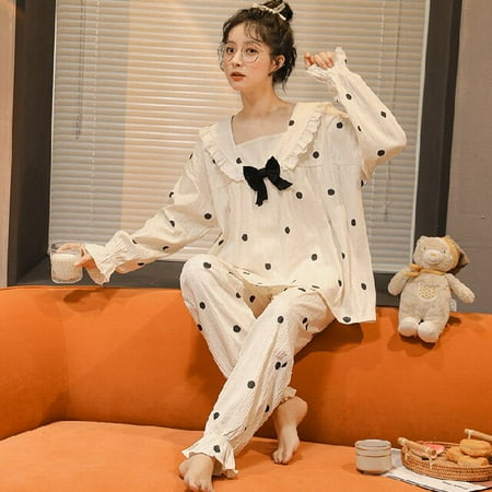 DanceeMangoo New Arrivals Women Home Wear Spring Autumn Bow Long Sleeve Women Pajamas Set Long Pant Pyjamas Sets Pocket Cotton Sleepwear Set
DanceeMangoo New Arrivals Women Home Wear Spring Autumn Bow Long Sleeve Women Pajamas Set Long Pant Pyjamas Sets Pocket Cotton Sleepwear Set