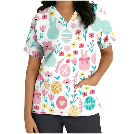 Easter T Shirt Ladies US Summer Scrub Tops for Women Happy Easter T-Shirt V Neck Comfy Loose Fit Cute Rabbit Shirts Bunny Tees Short Sleeve Pockets Flared Nursing Working Uniform Workwear Tops
Easter T Shirt Ladies US Summer Scrub Tops for Women Happy Easter T-Shirt V Neck Comfy Loose Fit Cute Rabbit Shirts Bunny Tees Short Sleeve Pockets Flared Nursing Working Uniform Workwear Tops