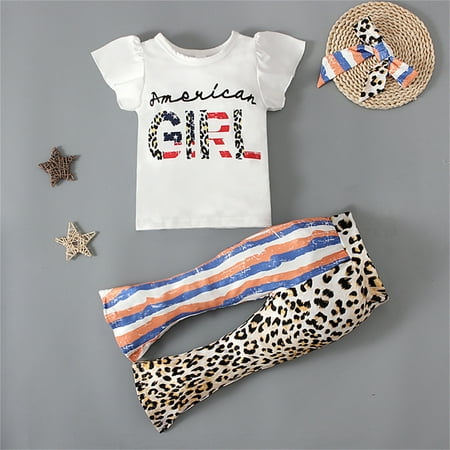 Hunpta Independence Day Summer Toddler Kids Baby Girls Clothes Sets Striped Letter Fly Sleeve T Shirts Leopard Print Flare Pants
Hunpta Independence Day Summer Toddler Kids Baby Girls Clothes Sets Striped Letter Fly Sleeve T Shirts Leopard Print Flare Pants