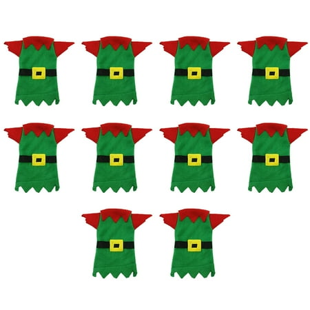 FRCOLOR 1 Set 10 Pcs Christmas Fork Knives Elf Clothes Non-woven Cutlery Covers (Green)