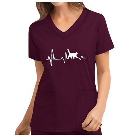 Podplug Women s Cute Print Short Sleeve V-neck Top Work Uniform Solid Color Pocket Top
Podplug Women s Cute Print Short Sleeve V-neck Top Work Uniform Solid Color Pocket Top