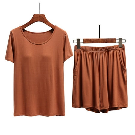 Vedolay Women s Short Sleeve Tops and Shorts Solid Pajama Sets with Pockets Brown L
Vedolay Women s Short Sleeve Tops and Shorts Solid Pajama Sets with Pockets Brown L