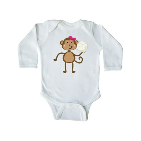 Inktastic Cute Volleyball Girl Monkey Gift Baby Girl Long Sleeve Bodysuit