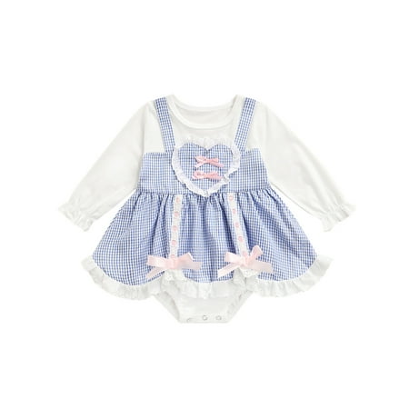 Frobukio Infant Baby Girls Romper Dress Sweet Plaid Bow Lace Heart Straps Long Sleeve Pleated Playsuit Dress Blue 6 Months
Frobukio Infant Baby Girls Romper Dress Sweet Plaid Bow Lace Heart Straps Long Sleeve Pleated Playsuit Dress Blue 6 Months