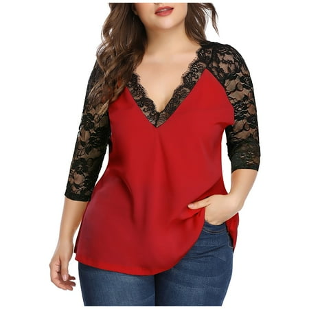 KmaiSchai Womens Long Sleeve Tshirt Womens Blouse Business Fashion V-Neck 3/4 Chiffon Plus Lace Size Sleeve Women Patchwork Tops Blouse Plus Size Tops plus Size Camisole Bra
KmaiSchai Womens Long Sleeve Tshirt Womens Blouse Business Fashion V-Neck 3/4 Chiffon Plus Lace Size Sleeve Women Patchwork Tops Blouse Plus Size Tops plus Size Camisole Bra