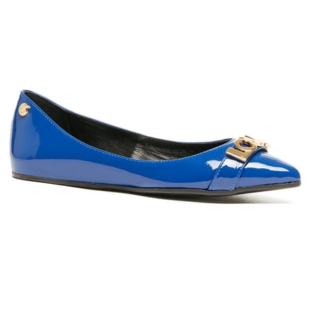 Love Moschino Blue Pointed Toe Patent Flats-9 for Womens