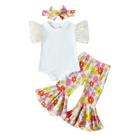 Arvbitana 0M 6M 12M 18M 24M Infant Baby Girls Summer Outfit Sets White Mesh Sleeve O Neck Romper Top + Floral Flared Pants + Headband 3Pcs
Arvbitana 0M 6M 12M 18M 24M Infant Baby Girls Summer Outfit Sets White Mesh Sleeve O Neck Romper Top + Floral Flared Pants + Headband 3Pcs