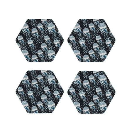 Coasters Set of 4 - White Jellyfish Print Black Drink Coasters for Tabletop Protection Leather Coasters for Living Room Decor and Housewarming Gift Hexagon
Coasters Set of 4 - White Jellyfish Print Black Drink Coasters for Tabletop Protection Leather Coasters for Living Room Decor and Housewarming Gift Hexagon