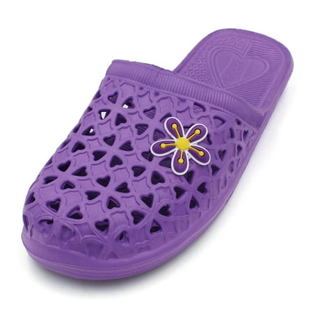 LAVRA Women s Slip on Mule Jelly Black Slide Sandals with Flower Decal