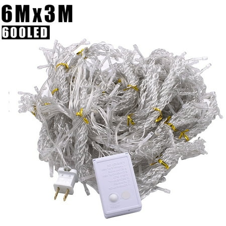 6M x 3M 600-LED Warm White Light Romantic Christmas Wedding Outdoor Decoration Curtain String Light US Standard Warm White ZA000931