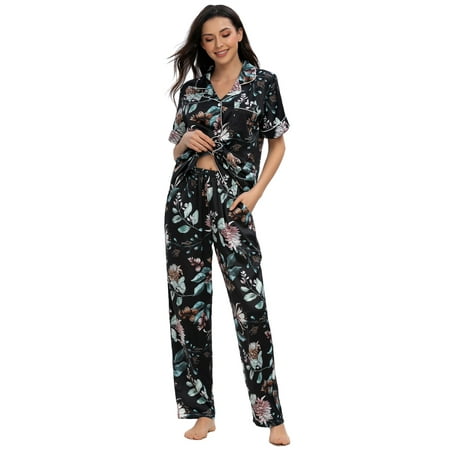 MintLimit Women s Comfy Floral Print Short Sleeve Pajamas Set Satin Sleepwear Tops and Pants S
MintLimit Women s Comfy Floral Print Short Sleeve Pajamas Set Satin Sleepwear Tops and Pants S