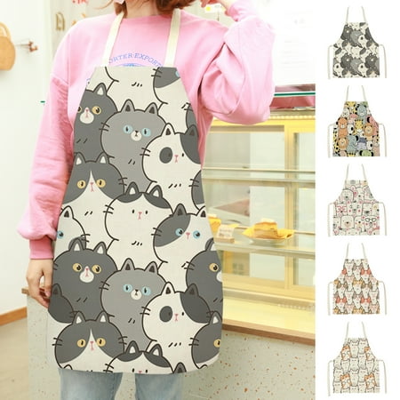 Kitchen Apron Sleeveless Dirt Resistant Flax Animal Printed Cooking Long Bib Baking Accessories