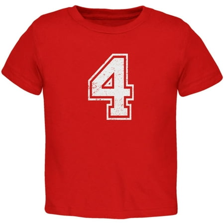 Birthday Kid Jersey 4 4th Fourth Red Toddler T-Shirt