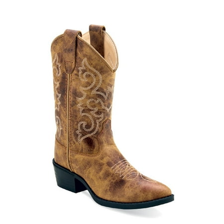 Old West Boys Burnt Western Boot Medium Toe Tan 1.5 D(M) US