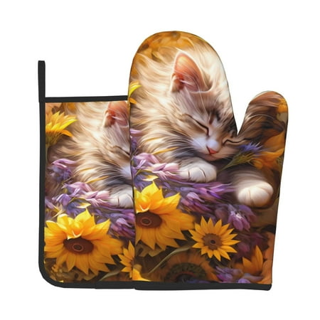 Bingfone Cute Cat Sunflower Print Oven Mitts Pot Holders Set 2 PCS for Kitchen for Cooking Grilling Baking BBQ Pot Holders Cook Essentials 
Bingfone Cute Cat Sunflower Print Oven Mitts Pot Holders Set 2 PCS for Kitchen for Cooking Grilling Baking BBQ Pot Holders Cook Essentials