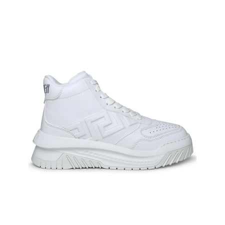 Versace Man Greca Odissea High Sneakers In White Calf Leather