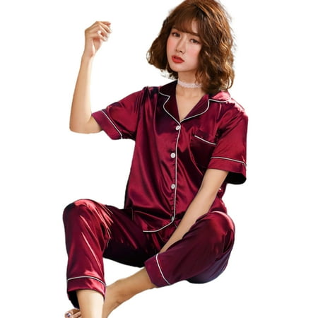 YXGla Women Turndown Collar Button up Short Sleeve Blouse Pants Loungewear Pajama Set
YXGla Women Turndown Collar Button up Short Sleeve Blouse Pants Loungewear Pajama Set