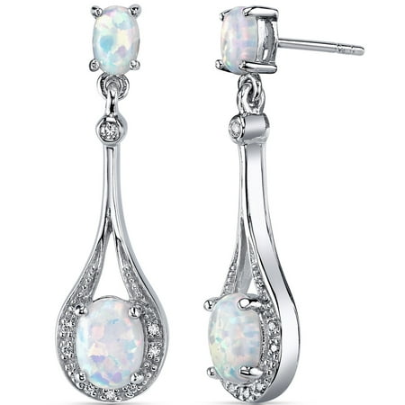 Peora 3.50 Ct Created Opal Sterling Silver Dangle Earrings Rhodium Finish