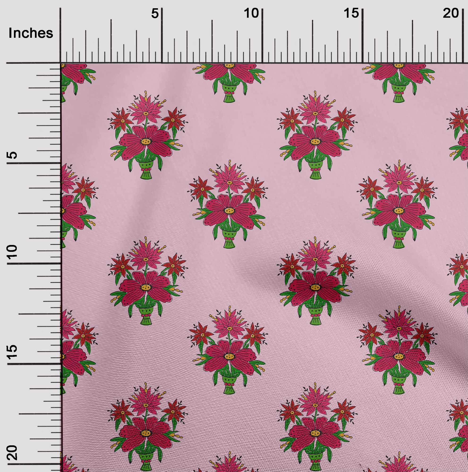 OneOone Organic Cotton Poplin Twill Fabric Leaves Floral Block Fabric