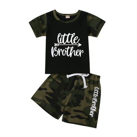 Emmababy Infant Baby Boys Summer Clothes Letter T-shirt Tops Camouflage Shorts