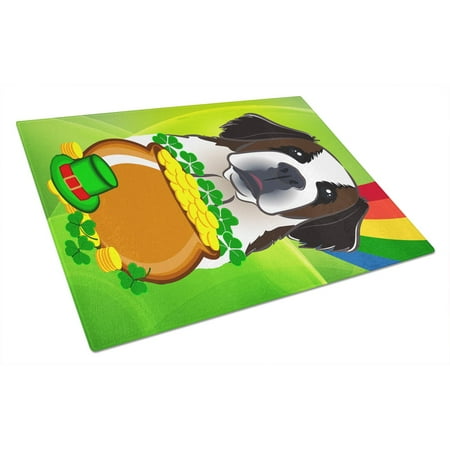 Caroline s Treasures Saint Bernard St. Patrick s Day Glass Cutting Board Large