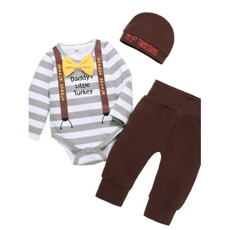 Topumt My First Thanksgiving Outfit Infant Baby Boy Letter Printed Romper Turkey Pants with Hat 3PCS Thanksgiving Clothes Sets
Topumt My First Thanksgiving Outfit Infant Baby Boy Letter Printed Romper Turkey Pants with Hat 3PCS Thanksgiving Clothes Sets
