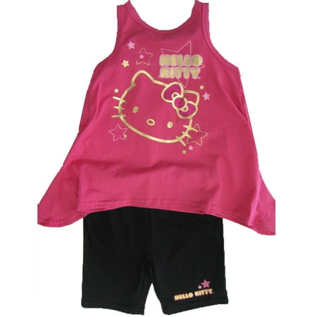 Hello Kitty Little Girls Fuchsia Black Flare Tank Top 2 Piece Capri Set 4-6X