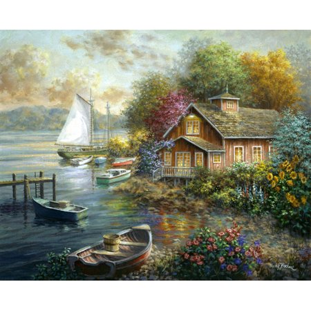 Peaceful Mooring-NICBOE37349 Print 23.25"x29.5" by Nicky Boehme in a Un (Canvas Only)