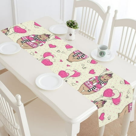 MYPOP Cheerful Children Pattern With Bear And Hearts Cotton Linen Table Runner 16x72 Inches
MYPOP Cheerful Children Pattern With Bear And Hearts Cotton Linen Table Runner 16x72 Inches