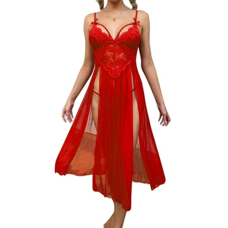 Women Sleepwear Large Size Sexy Mesh Deep V Lace Pajamas Side Slit Suspender Skirt Lengthened Home Clothes Pajamas Women Suit 413
Women Sleepwear Large Size Sexy Mesh Deep V Lace Pajamas Side Slit Suspender Skirt Lengthened Home Clothes Pajamas Women Suit 413
