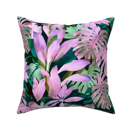 Jungle Tropical Leaves Painted Throw Pillow Cover w Optional Insert by Roostery
