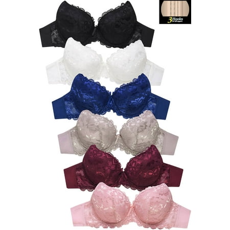 247 Frenzy Women s Essentials Sofra PACK OF 6 PLUS Full Coverage Allover Lace Bras