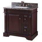 Vanity Wood Base with Stone Top and Sink in Brown Finish