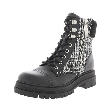 Nine West Womens Faux Leather Block Heel Combat & Lace-up Boots