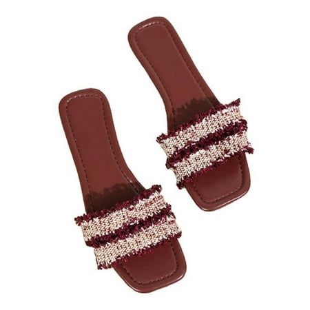 Kukoosong Womens Sandals Summer Fashion Casual Tassels Square-head Bottom Slippers Flat Sandals for Women Wine 39
Kukoosong Womens Sandals Summer Fashion Casual Tassels Square-head Bottom Slippers Flat Sandals for Women Wine 39