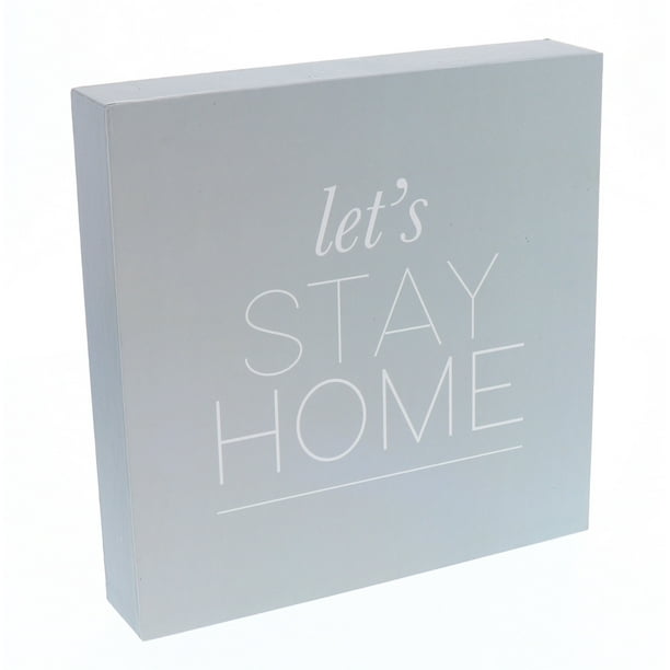 Barnyard Designs Let's Stay Home Box Sign, Modern Quote Home Decor Sign With Sayings 8" x 8" 