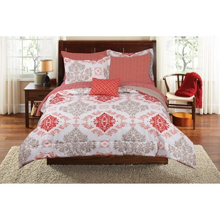 mainstays coral damask bedding in a bag bedding set mainstays coral damask bedding in a bag bedding set